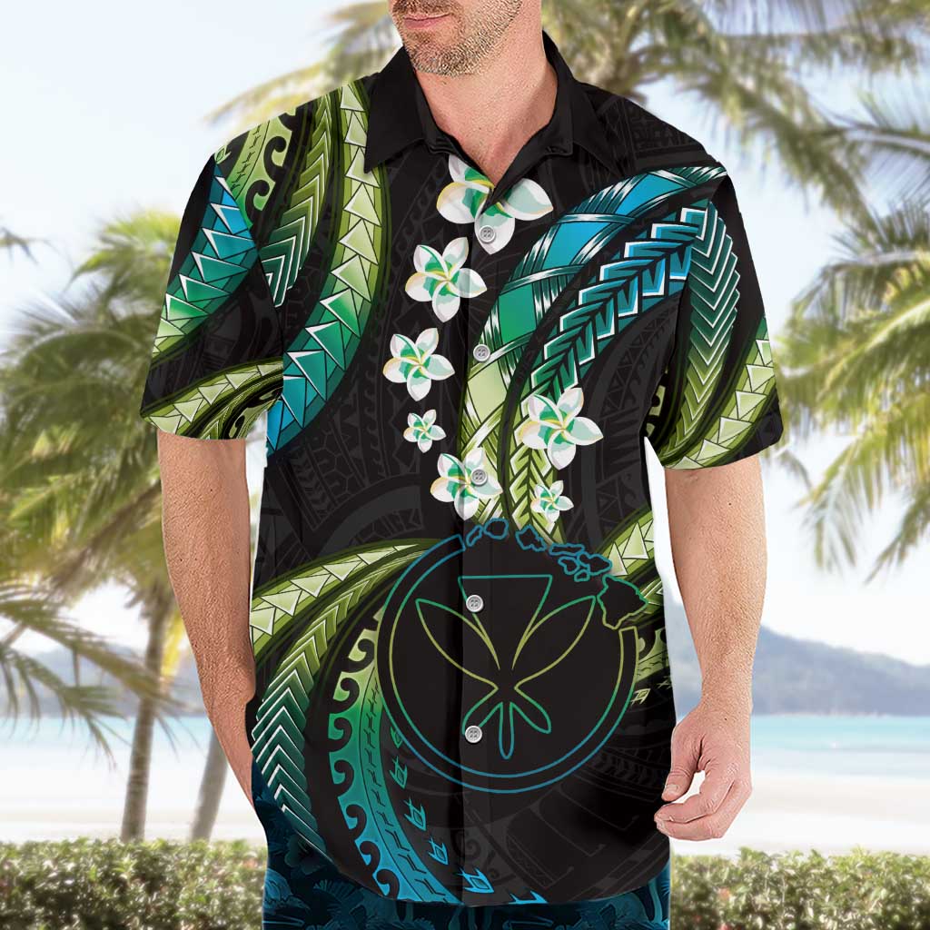 Hawaii Map Kanaka Maoli Hawaiian Shirt Fantastic Frangipani Chartreuse Cyan