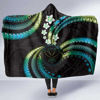 Hawaii Map Kanaka Maoli Hooded Blanket Fantastic Frangipani Chartreuse Cyan LT01 One Size Cyan - Polynesian Pride