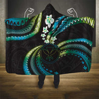 Hawaii Map Kanaka Maoli Hooded Blanket Fantastic Frangipani Chartreuse Cyan LT01 - Polynesian Pride