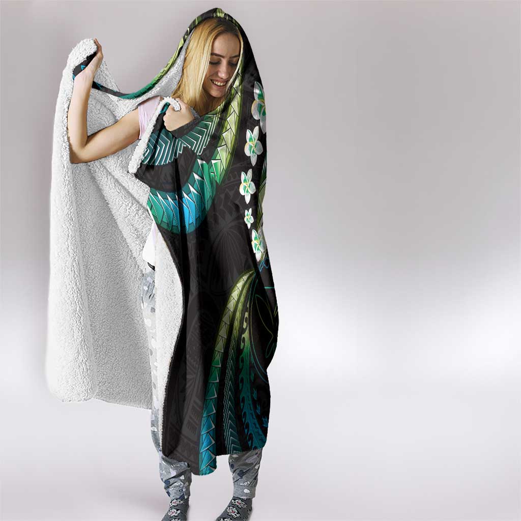 Hawaii Map Kanaka Maoli Hooded Blanket Fantastic Frangipani Chartreuse Cyan LT01 - Polynesian Pride