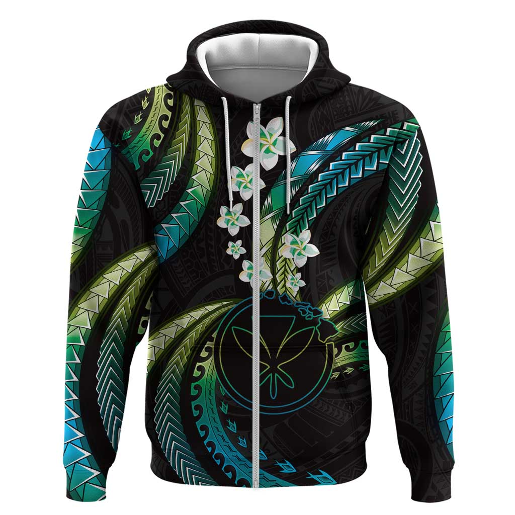 Hawaii Map Kanaka Maoli Hoodie Fantastic Frangipani Chartreuse Cyan