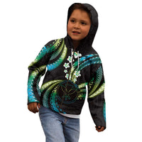 Hawaii Map Kanaka Maoli Kid Hoodie Fantastic Frangipani Chartreuse Cyan