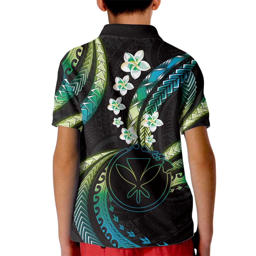 Hawaii Map Kanaka Maoli Kid Polo Shirt Fantastic Frangipani Chartreuse Cyan