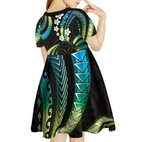 Hawaii Map Kanaka Maoli Kid Short Sleeve Dress Fantastic Frangipani Chartreuse Cyan