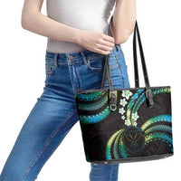 Hawaii Map Kanaka Maoli Leather Tote Bag Fantastic Frangipani Chartreuse Cyan LT01 - Polynesian Pride