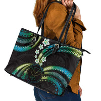Hawaii Map Kanaka Maoli Leather Tote Bag Fantastic Frangipani Chartreuse Cyan LT01 - Polynesian Pride