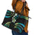 Hawaii Map Kanaka Maoli Leather Tote Bag Fantastic Frangipani Chartreuse Cyan