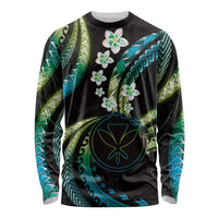 Hawaii Map Kanaka Maoli Long Sleeve Shirt Fantastic Frangipani Chartreuse Cyan LT01 Unisex Cyan - Polynesian Pride