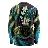 Hawaii Map Kanaka Maoli Long Sleeve Shirt Fantastic Frangipani Chartreuse Cyan LT01 - Polynesian Pride
