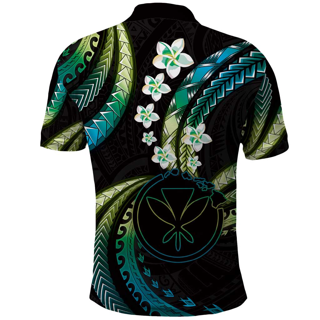 Hawaii Map Kanaka Maoli Polo Shirt Fantastic Frangipani Chartreuse Cyan