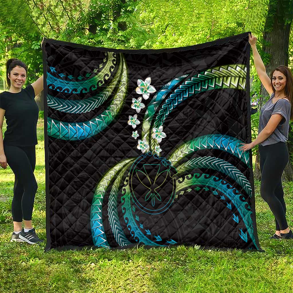 Hawaii Map Kanaka Maoli Quilt Fantastic Frangipani Chartreuse Cyan