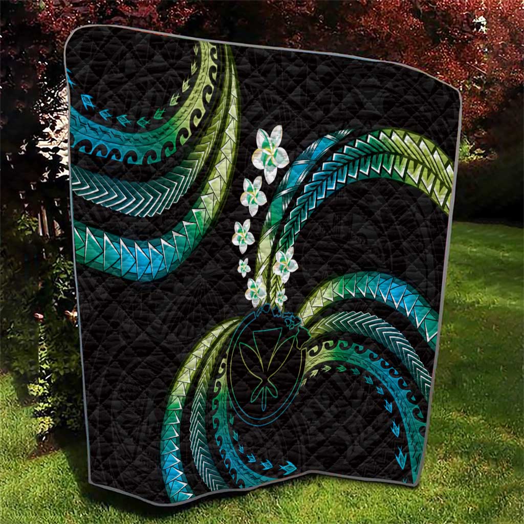 Hawaii Map Kanaka Maoli Quilt Fantastic Frangipani Chartreuse Cyan