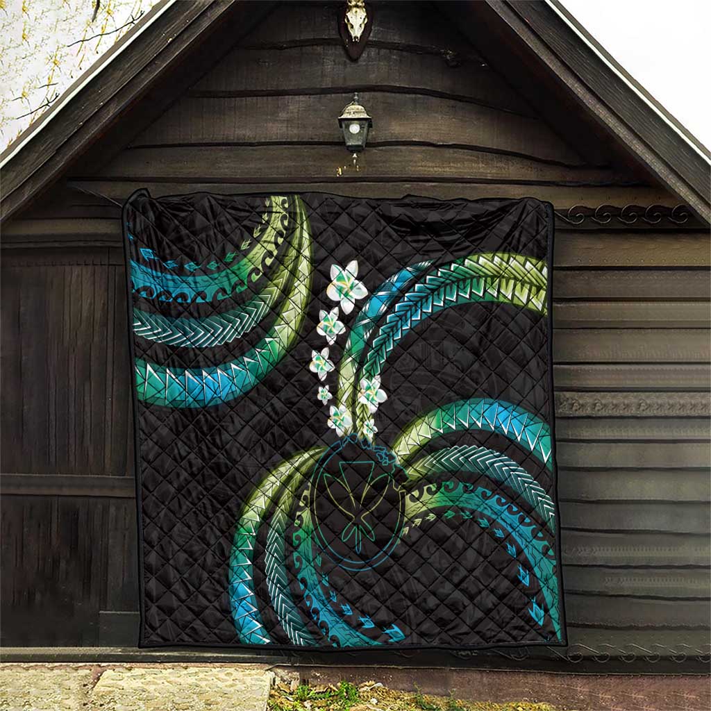 Hawaii Map Kanaka Maoli Quilt Fantastic Frangipani Chartreuse Cyan