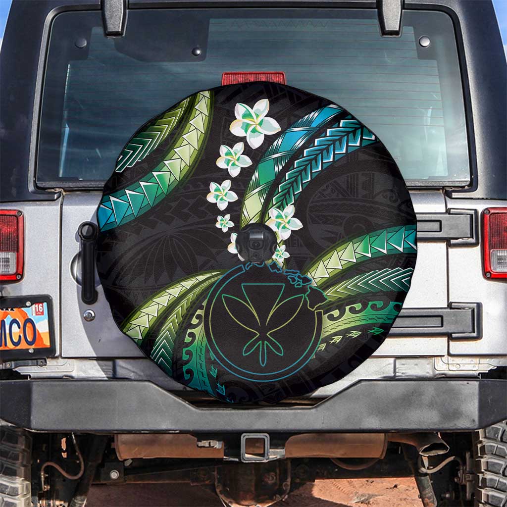 Hawaii Map Kanaka Maoli Spare Tire Cover Fantastic Frangipani Chartreuse Cyan