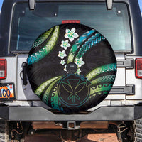 Hawaii Map Kanaka Maoli Spare Tire Cover Fantastic Frangipani Chartreuse Cyan
