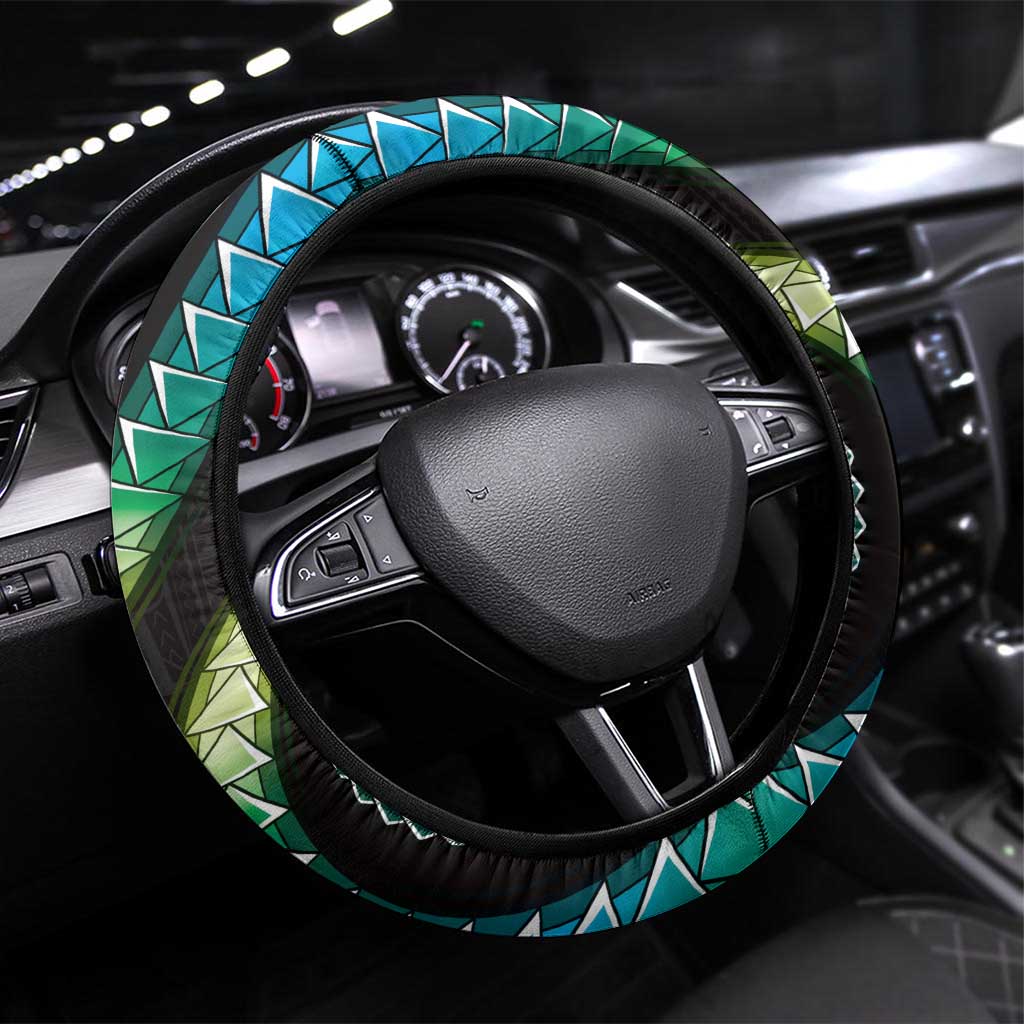 Hawaii Map Kanaka Maoli Steering Wheel Cover Fantastic Frangipani Chartreuse Cyan