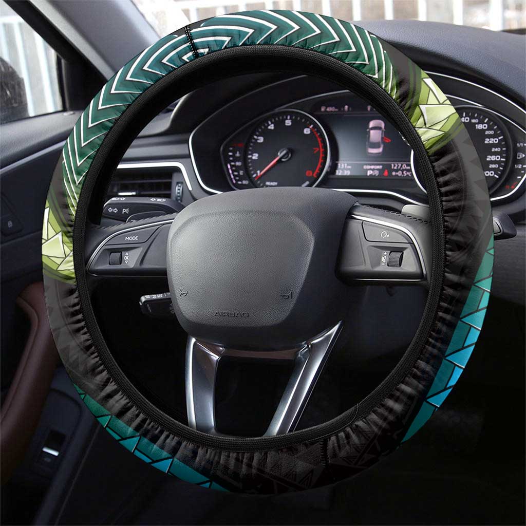 Hawaii Map Kanaka Maoli Steering Wheel Cover Fantastic Frangipani Chartreuse Cyan