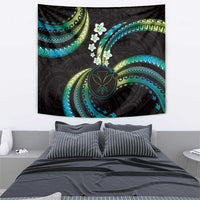 Hawaii Map Kanaka Maoli Tapestry Fantastic Frangipani Chartreuse Cyan LT01 - Polynesian Pride