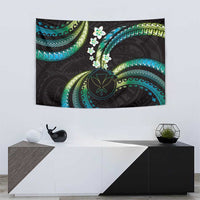 Hawaii Map Kanaka Maoli Tapestry Fantastic Frangipani Chartreuse Cyan LT01 - Polynesian Pride