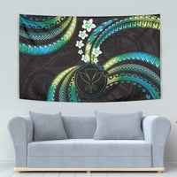 Hawaii Map Kanaka Maoli Tapestry Fantastic Frangipani Chartreuse Cyan LT01 - Polynesian Pride