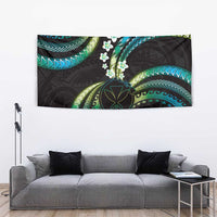 Hawaii Map Kanaka Maoli Tapestry Fantastic Frangipani Chartreuse Cyan LT01 - Polynesian Pride