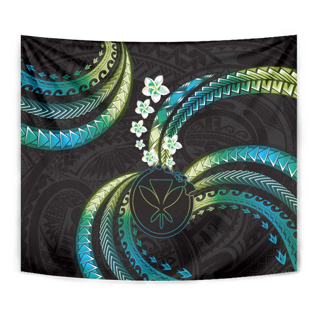 Hawaii Map Kanaka Maoli Tapestry Fantastic Frangipani Chartreuse Cyan LT01 - Polynesian Pride
