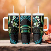 Hawaii Map Kanaka Maoli Tumbler With Handle Fantastic Frangipani Chartreuse Cyan