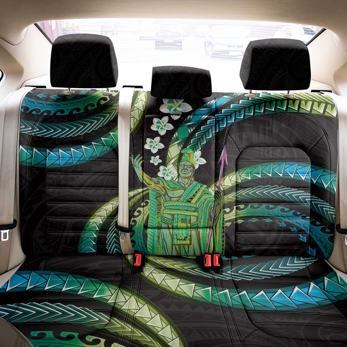 Hawaii King Kamehameha Back Car Seat Cover Fantastic Plumeria Chartreuse Cyan