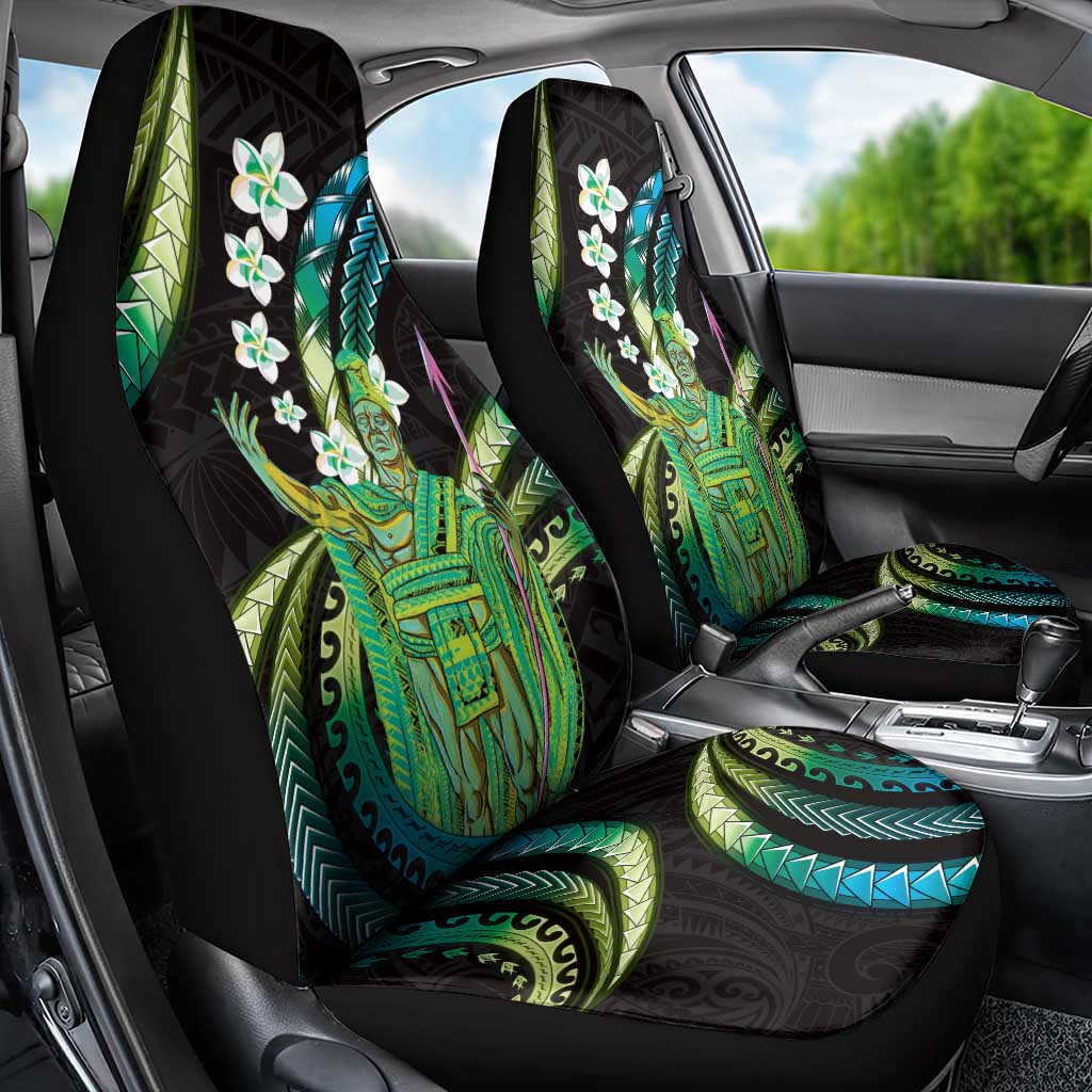 Hawaii King Kamehameha Car Seat Cover Fantastic Plumeria Chartreuse Cyan