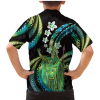 Hawaii King Kamehameha Family Matching Mermaid Dress and Hawaiian Shirt Fantastic Plumeria Chartreuse Cyan