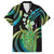 Hawaii King Kamehameha Family Matching Off Shoulder Short Dress and Hawaiian Shirt Fantastic Plumeria Chartreuse Cyan