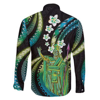 Hawaii King Kamehameha Family Matching Off Shoulder Short Dress and Hawaiian Shirt Fantastic Plumeria Chartreuse Cyan