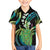 Hawaii King Kamehameha Family Matching Off Shoulder Short Dress and Hawaiian Shirt Fantastic Plumeria Chartreuse Cyan