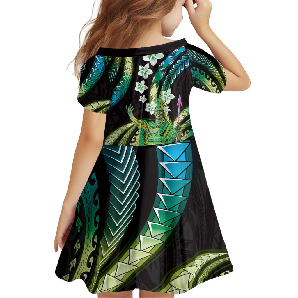 Hawaii King Kamehameha Family Matching Puletasi and Hawaiian Shirt Fantastic Plumeria Chartreuse Cyan LT01 - Polynesian Pride