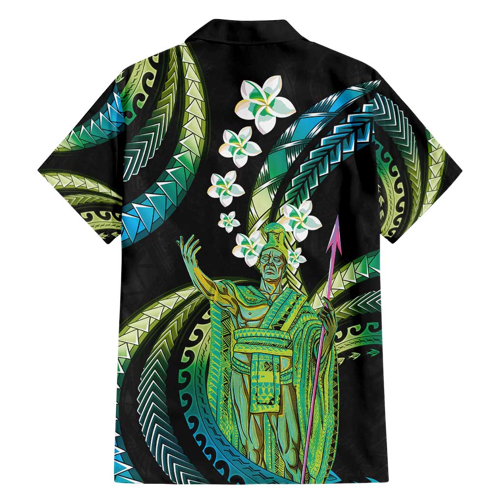 Hawaii King Kamehameha Family Matching Summer Maxi Dress and Hawaiian Shirt Fantastic Plumeria Chartreuse Cyan