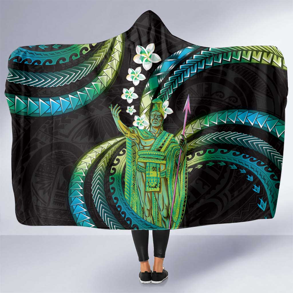 Hawaii King Kamehameha Hooded Blanket Fantastic Plumeria Chartreuse Cyan