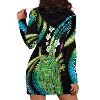 Hawaii King Kamehameha Hoodie Dress Fantastic Plumeria Chartreuse Cyan