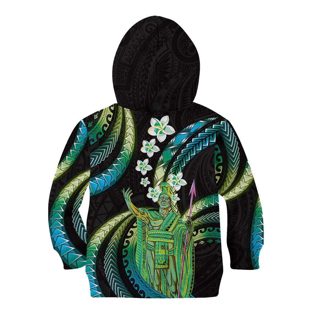 Hawaii King Kamehameha Kid Hoodie Fantastic Plumeria Chartreuse Cyan