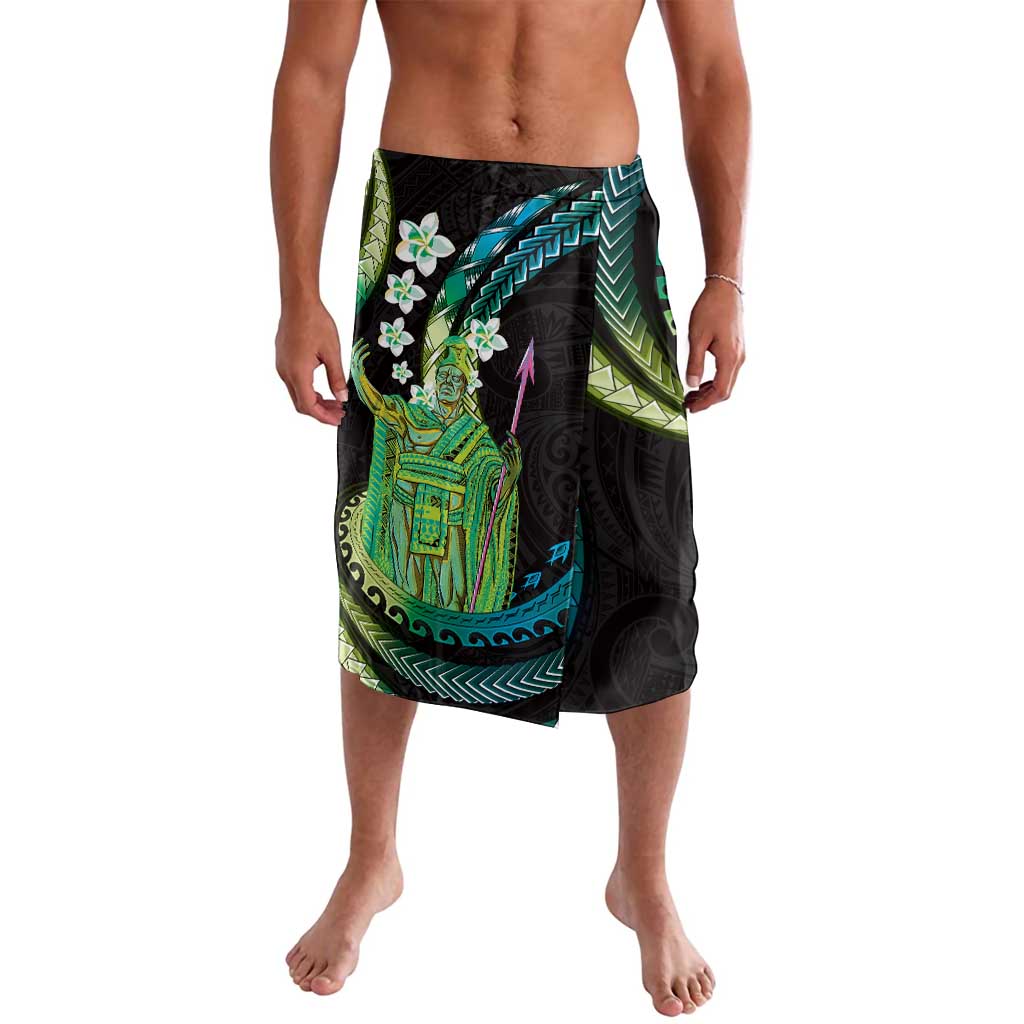 Hawaii King Kamehameha Lavalava Fantastic Plumeria Chartreuse Cyan