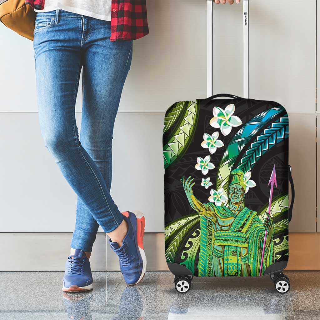 Hawaii King Kamehameha Luggage Cover Fantastic Plumeria Chartreuse Cyan