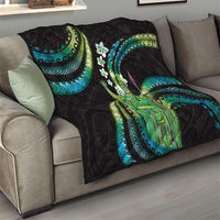 Hawaii King Kamehameha Quilt Fantastic Plumeria Chartreuse Cyan