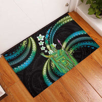 Hawaii King Kamehameha Rubber Doormat Fantastic Plumeria Chartreuse Cyan