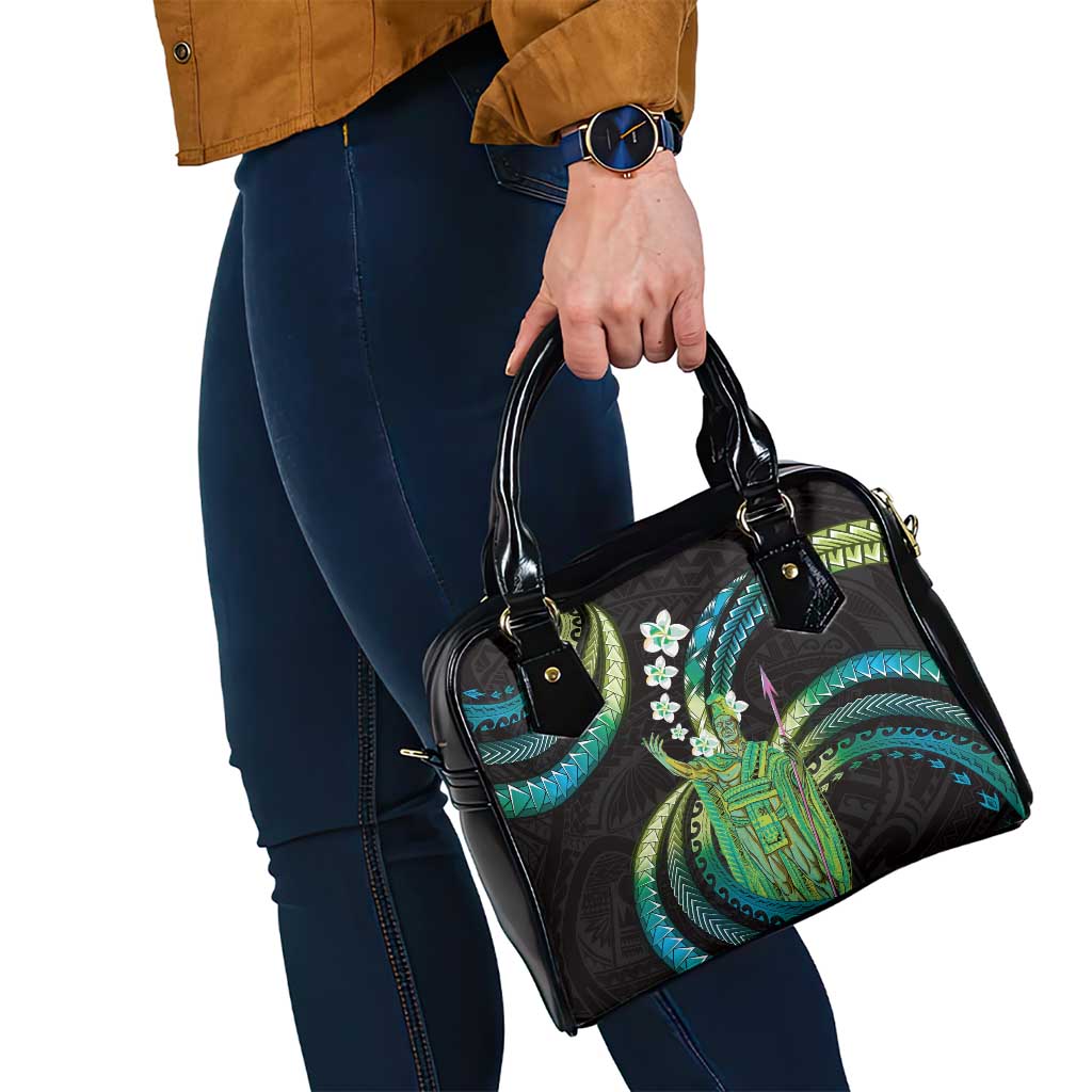 Hawaii King Kamehameha Shoulder Handbag Fantastic Plumeria Chartreuse Cyan