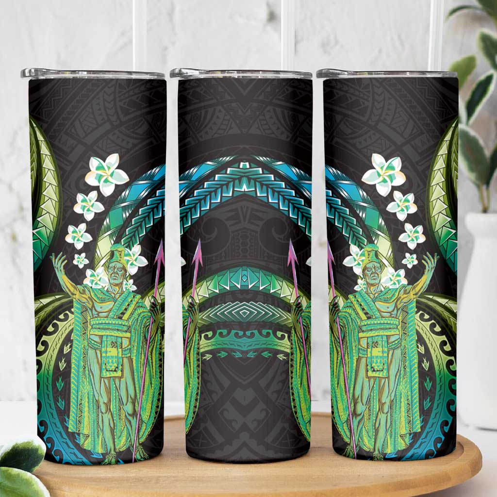 Hawaii King Kamehameha Skinny Tumbler Fantastic Plumeria Chartreuse Cyan