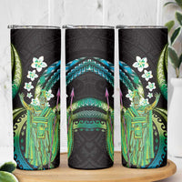 Hawaii King Kamehameha Skinny Tumbler Fantastic Plumeria Chartreuse Cyan