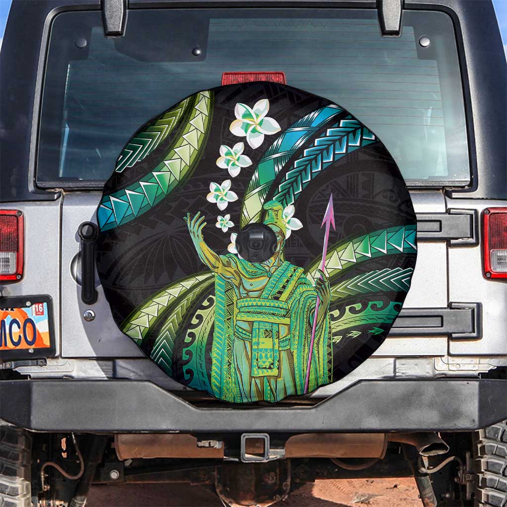 Hawaii King Kamehameha Spare Tire Cover Fantastic Plumeria Chartreuse Cyan
