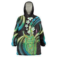Hawaii King Kamehameha Wearable Blanket Hoodie Fantastic Plumeria Chartreuse Cyan LT01 One Size Cyan - Polynesian Pride