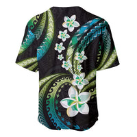 Hawaii Plumeria Baseball Jersey Chartreuse Cyan Polynesian Pattern