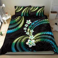 Hawaii Plumeria Bedding Set Chartreuse Cyan Polynesian Pattern