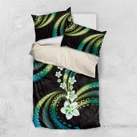 Hawaii Plumeria Bedding Set Chartreuse Cyan Polynesian Pattern